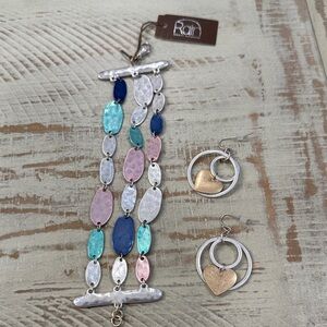 Rain Colorful Oval Link Bracelet NWT and Heart Earrings Set